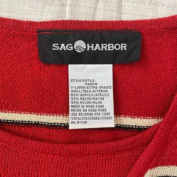 Sag Harbor women XL 3/4 sleeve layered stripe sweater w/clasp close red - Picture 7 of 11